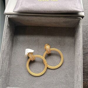 NWT. Julie Vos Windsor gold hoop with clear stone accent. Comes with box and bag